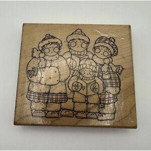 JRL Designs Merry Carolers R165 Christmas Wood Mounted Rubber Stamp Vintage 90s